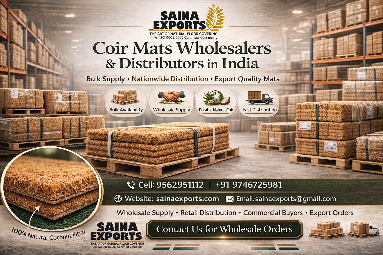 Coir mat wholesaler in India, Rubber and coir doormat outdoor exporter, Best Coir doormat in Kerala
